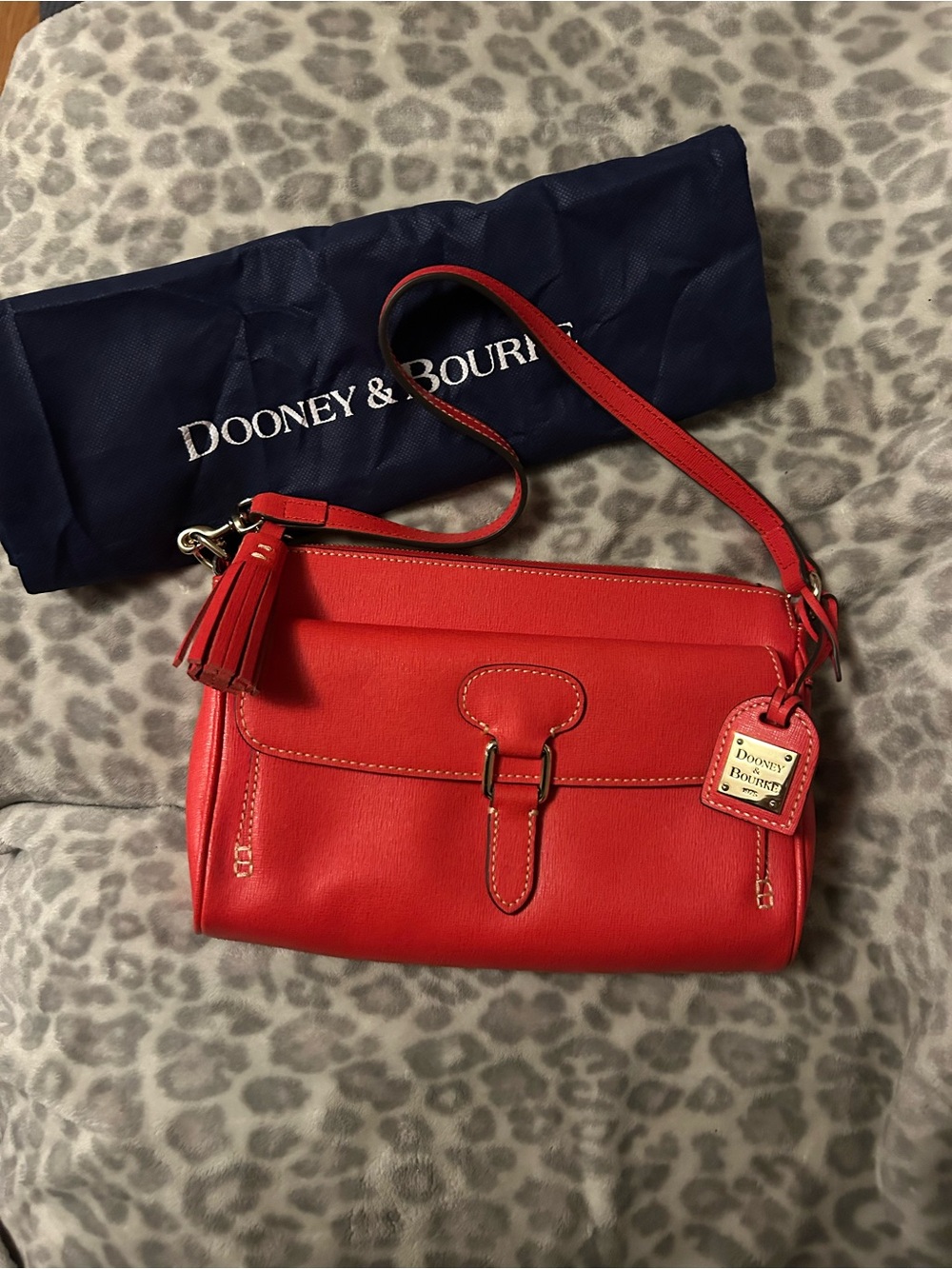 Dooney & Bourke Red Leather Shoulder Bag with Tassel